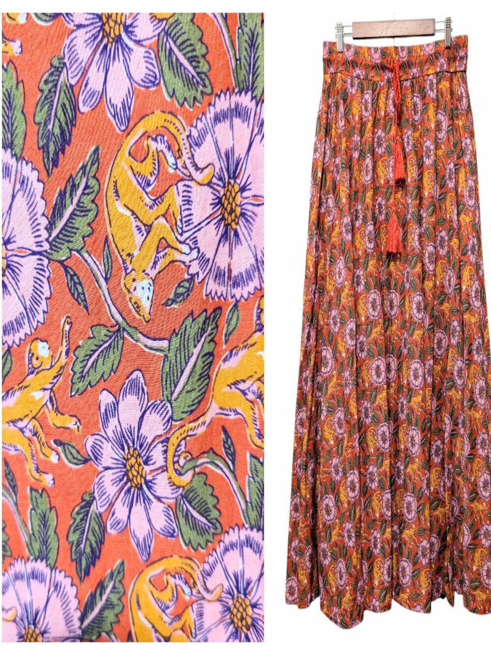 Print Fresh Womens Size L Orange Leaps & Bounds Monkey Print Carry On Boho Skirt